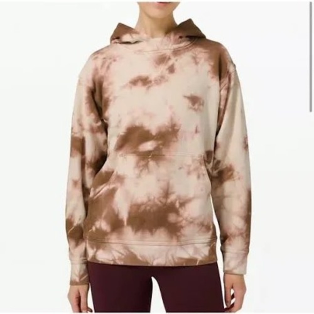Lululemon All Yours Hoodie Brown Cream Tie Dye Earth Dye Cotton Pullover Size 10